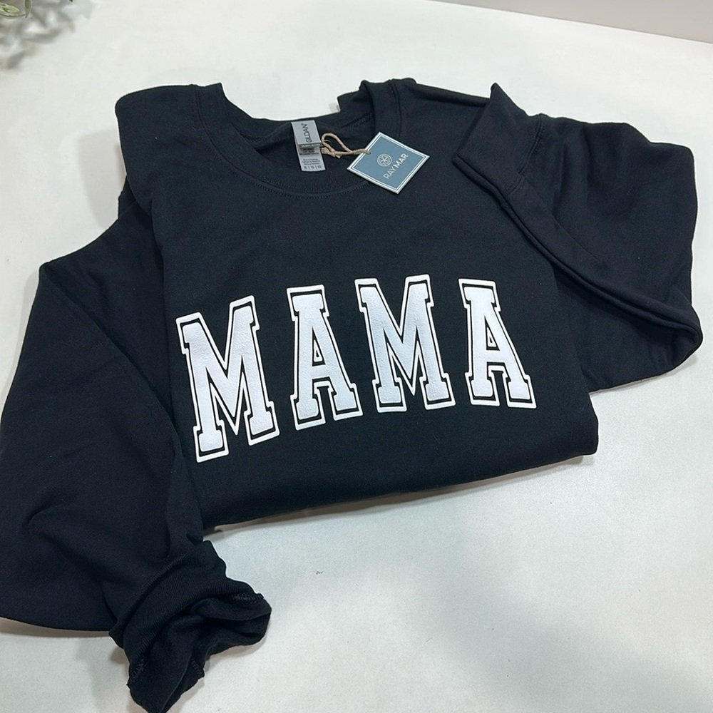Mama Gildan Black Sweatshirt, puff design, new never used, XL size